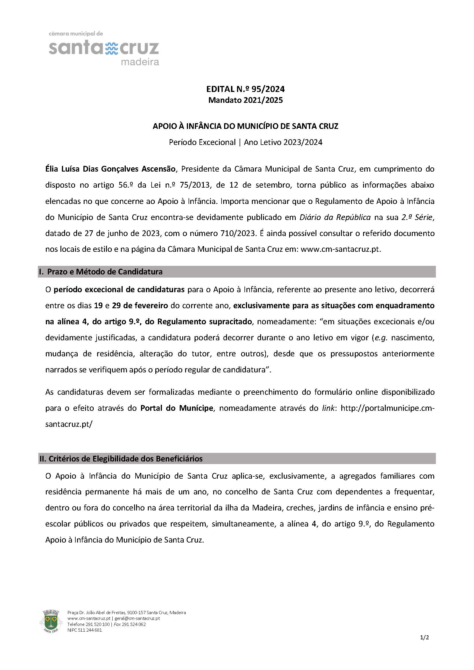 Edital Nº 95 2024 Período Excecional de Candidaturas Page 1